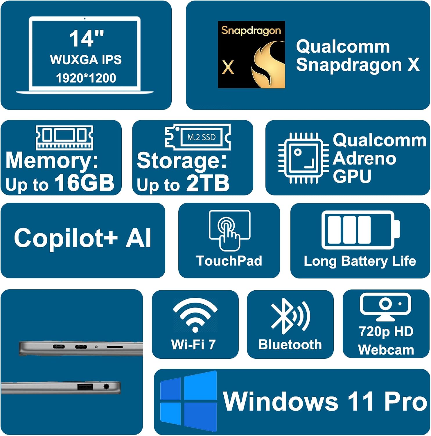 Dell Inspiron 14 5441 Laptop 14' WUXGA IPS Qualcomm 8-core Snapdragon X Up to 45 NPU Tops (>i7-1355U) 16GB DDR5 512GB SSD WiFi7 for Creator Business Professional Win11Pro