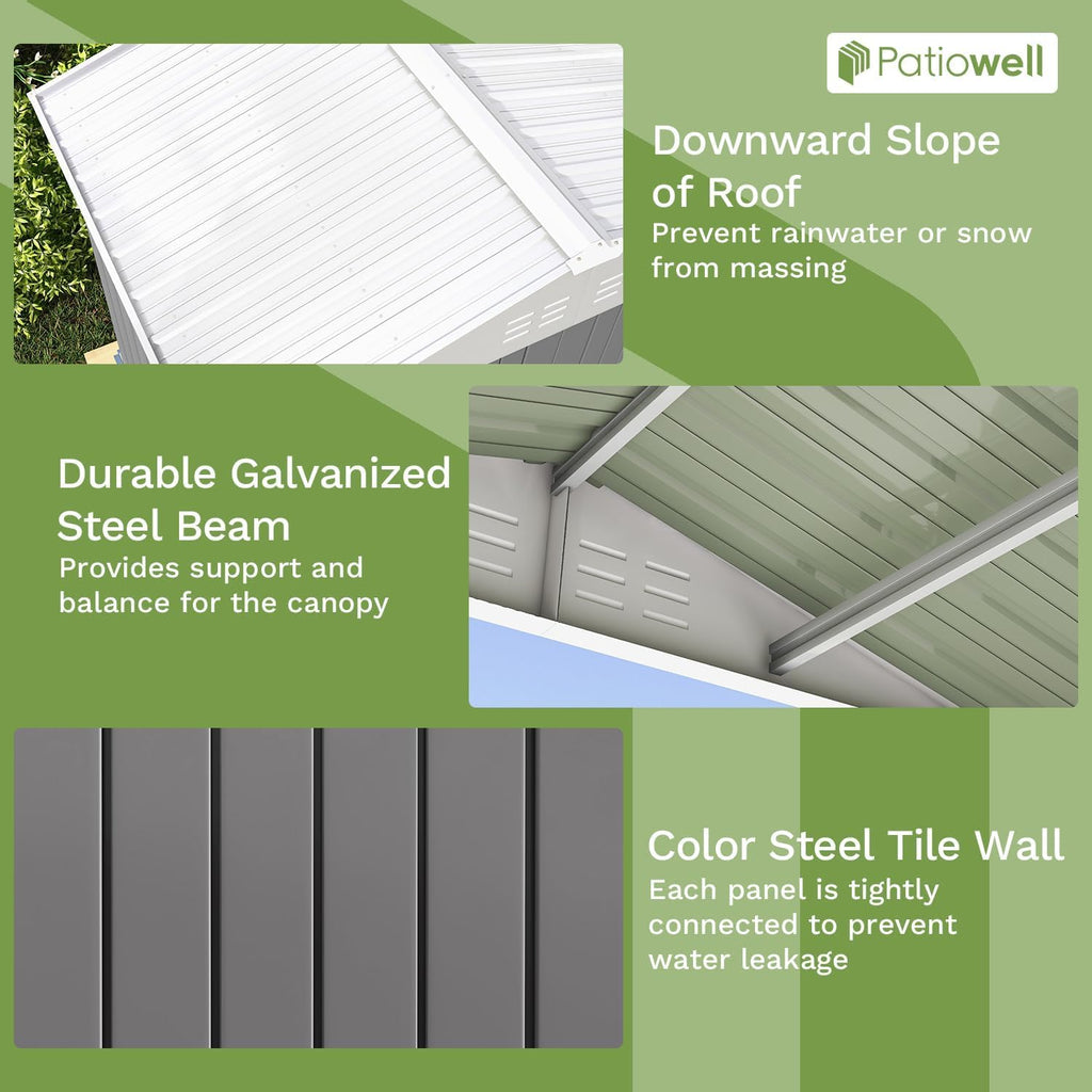 Patiowell 8x6 FT Outdoor Storage Shed, Garden Storage Shed with Sloping Roof and Double Lockable Door, Outdoor Sheds for Backyard Garden Patio Lawn, Gray