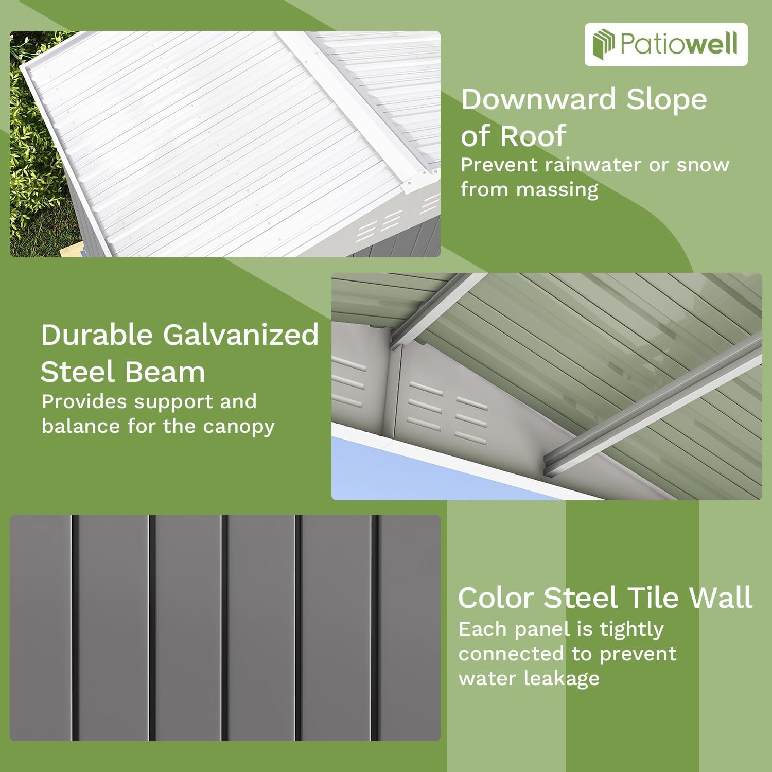 Patiowell 8x6 FT Outdoor Storage Shed, Garden Storage Shed with Sloping Roof and Double Lockable Door, Outdoor Sheds for Backyard Garden Patio Lawn, Gray