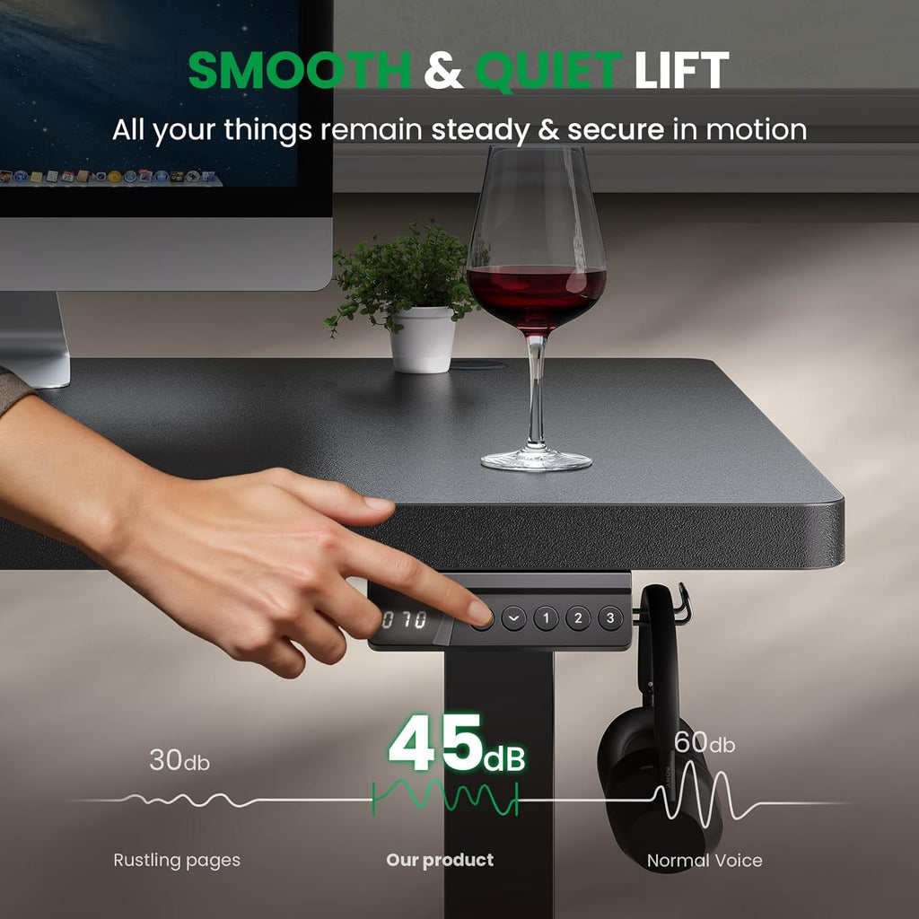 Electric Standing Desk Adjustable - 60x28 Inch Sit Stand Desk with 1 Inch Thick Tabletop, Double Beam Frame, 3 Memory Height Adjustment, Cable Management for Home Office