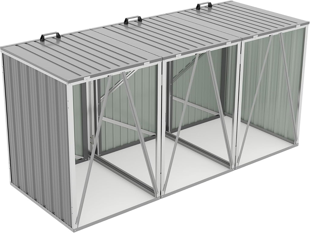 120 Cu.Ft Large Outdoor Trash Can Storage Shed for 3 Bins, Metal Garbage Can Enclosure, Waterproof Outdoor Trash Storage Cabinet & Small Generator Shed for Garden & Yard (Light Gray)