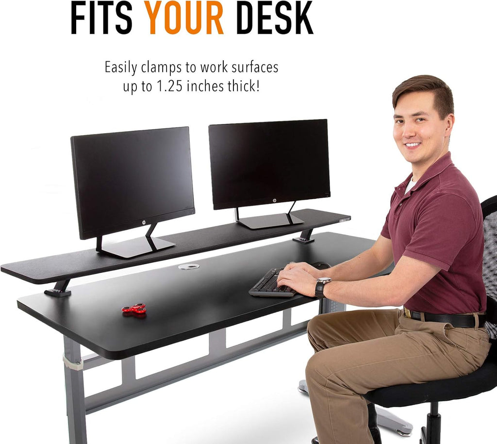 Stand Steady 55 Inch Clamp On Desk Shelf | Large Monitor Riser Supports 3 Screens for Extra Storage | Ergonomic Monitor Stand Securely Attaches to Surface with Clamp Base - No Screws (55 in/Black)