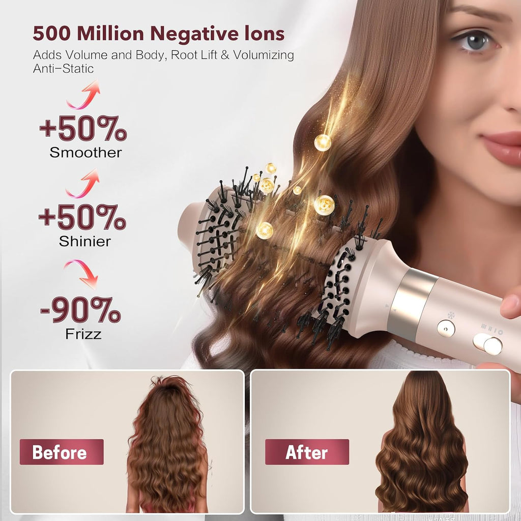 StyleVibe 6-in-1 Air Styler, Dual Voltage Hair Dryer & Blow Dryer Brush with Travel Case - Auto Wrap Curls (L/R), Fast Drying, Thermal Brush for Blowouts & Frizz-Free Volume, No Heat Damage