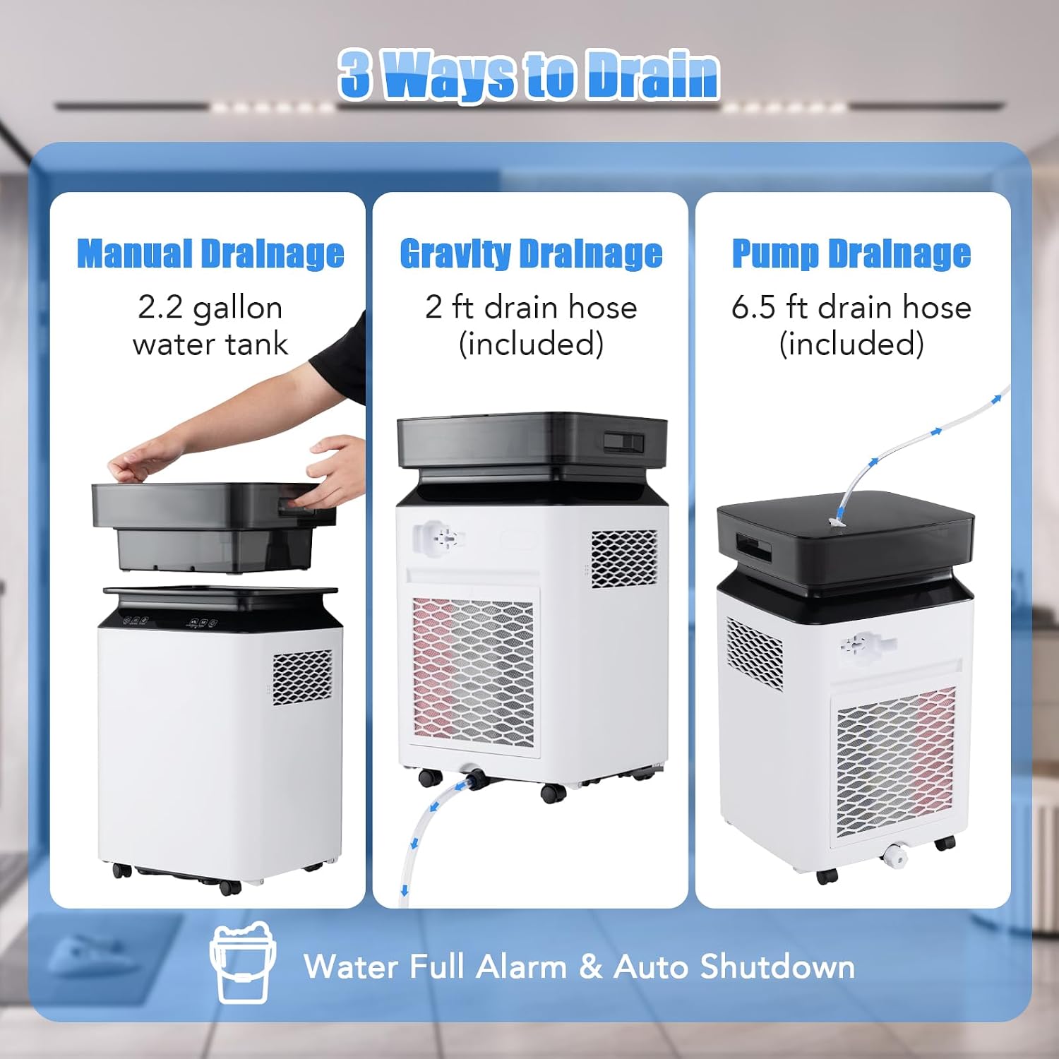 ARLIME 70 Pint Dehumidifier for Basement, 4500 Sq. Ft Energy Efficient Dehumidifier for Home w/Continuous & Auto Mode, 2.2 Gallon Large Water Tank, Auto or Manual Drainage & 4 Wheels (70 Pint), White