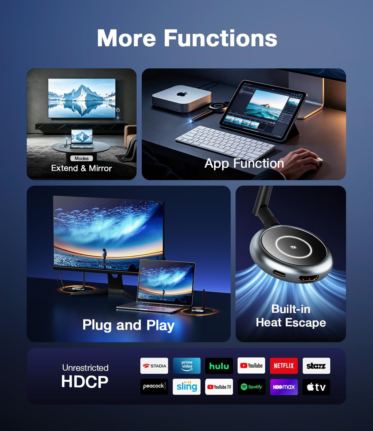 AIMIBO 2026 Wireless HDMI Transmitter and 2 Receivers, 4K Decode 1080P@60Hz, 656FT/200M, Tutuplay App Mirror, 5.8G HDMI Wireless Extender for Laptop, PC, Camera, TV Box to TVs, Projectors, Monitors