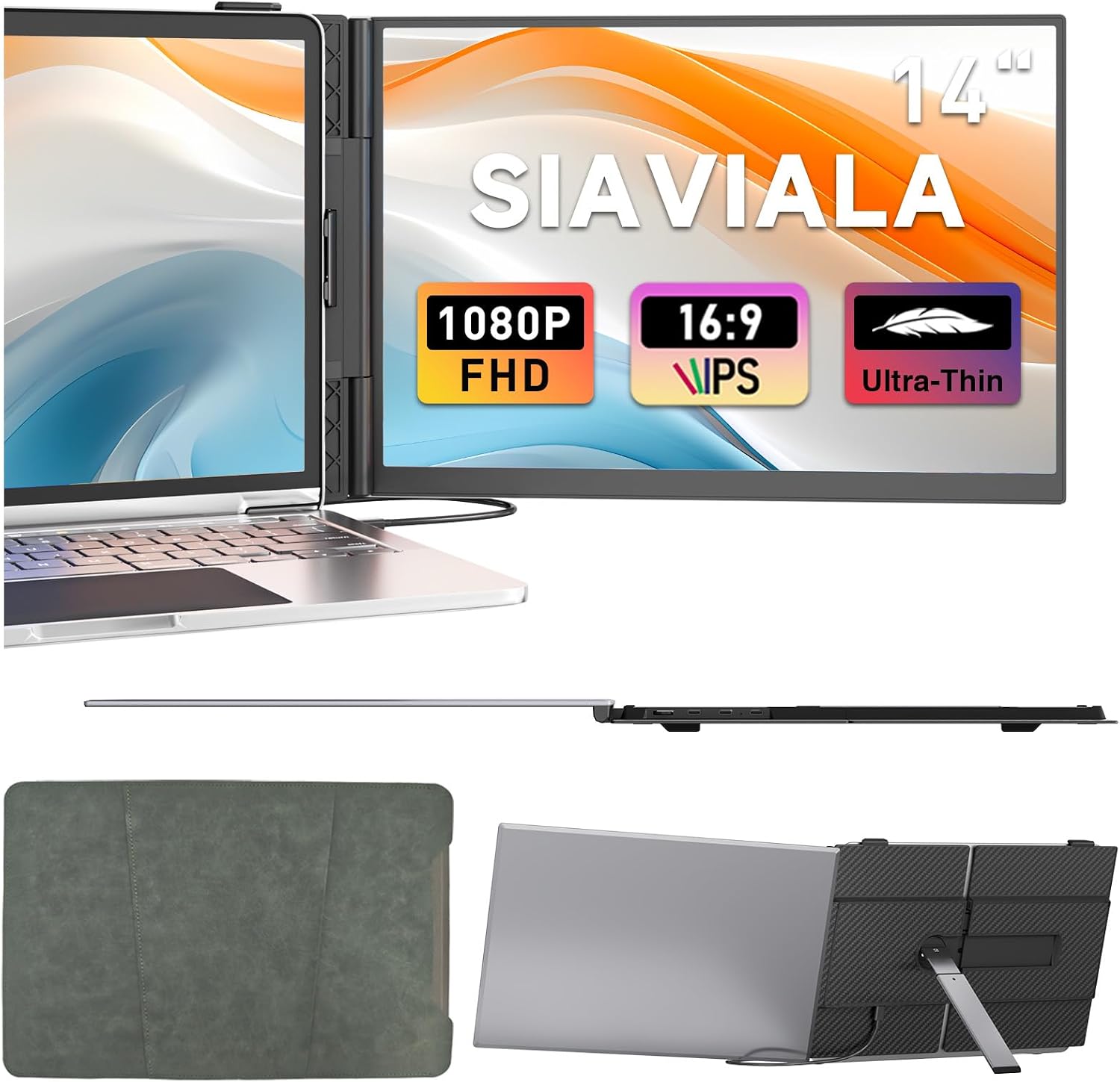 Laptop Screen Extender, 2025 Upgraded Ultra-Thin 14' FHD 1080P Portable Monitor, Lightweight Dual Laptop Monitor Extender for 13-17.3' Laptops, Plug n Play for Windows/Mac/Android