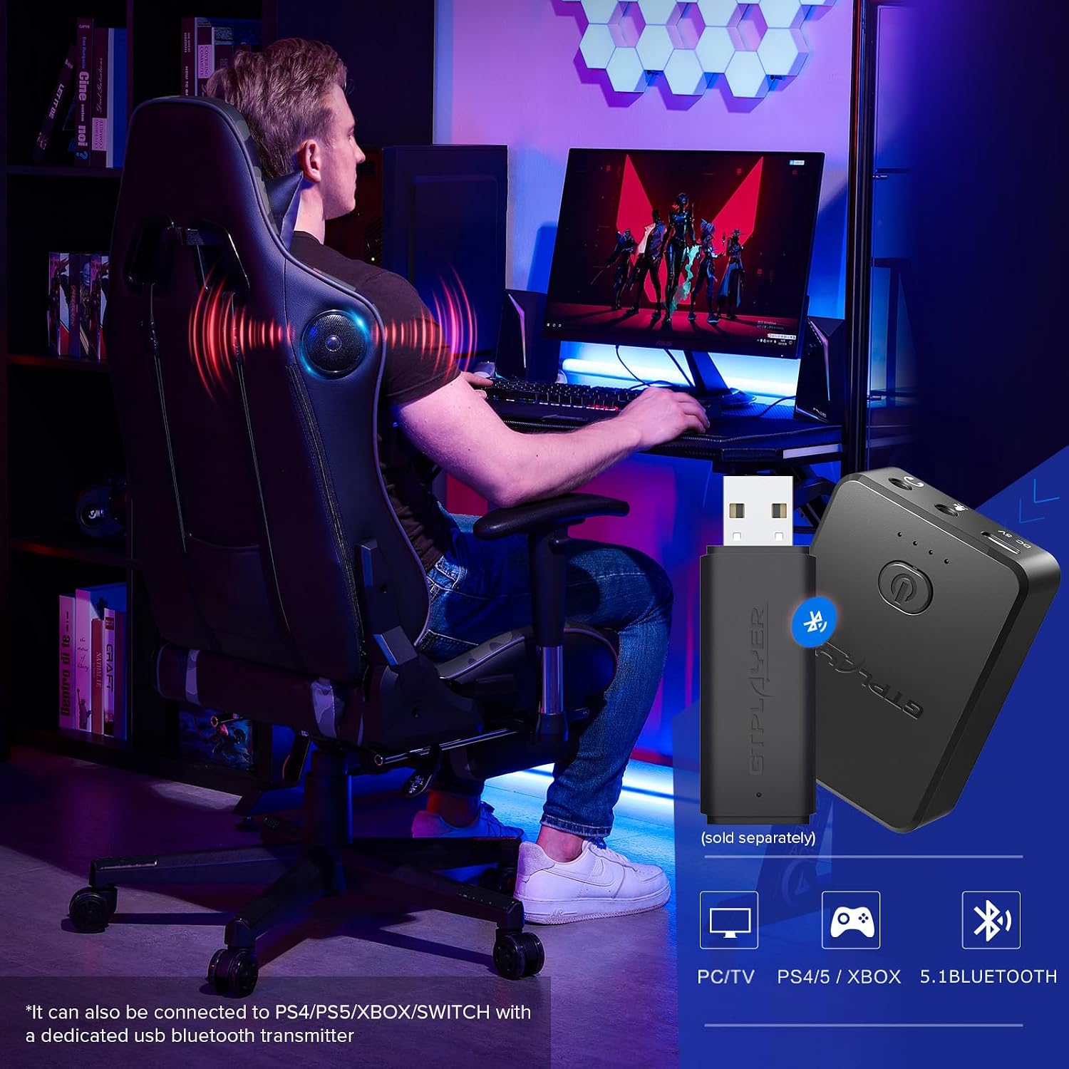 GTPLAYER Gaming Chair with Footrest Speakers Video Game Chair Bluetooth Music Heavy Duty Ergonomic Computer Office Desk Chair