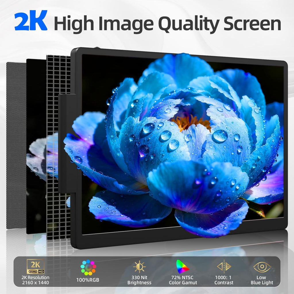 KOJOM 2K Laptop Screen Extender - 13' IPS 1440P Triple Screen Laptop Monitor Extender Plug & Play Multi Screen Attachment for 13'-17' Laptops Compatible with Wins Mac Dex Chrome Travel Gaming Work