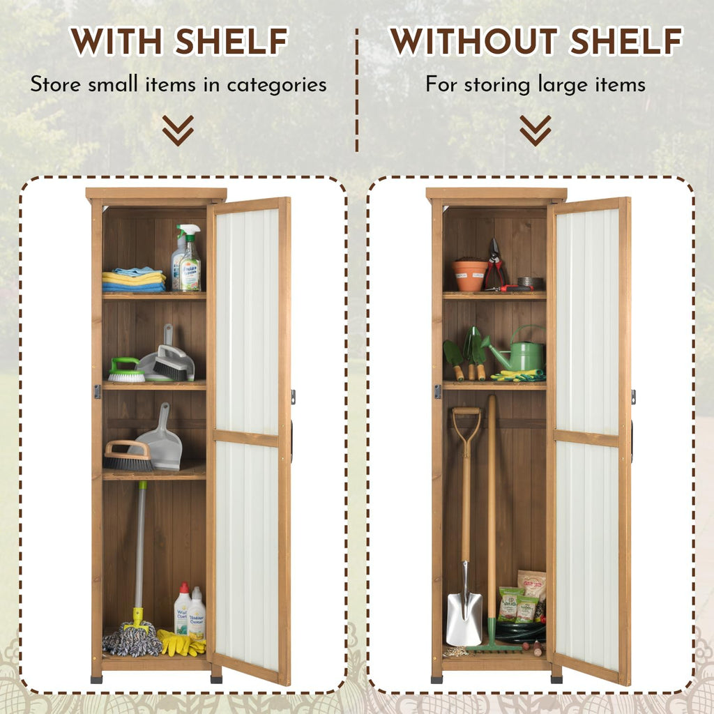 Ketive 62' Tall Outdoor Storage Cabinet, Narrow Garden Storage Cabinet with Adjustable Shelves, Slim Wood & Metal Tool Organizer for Patio, Garden, Porch, Garage or Indoor Storage