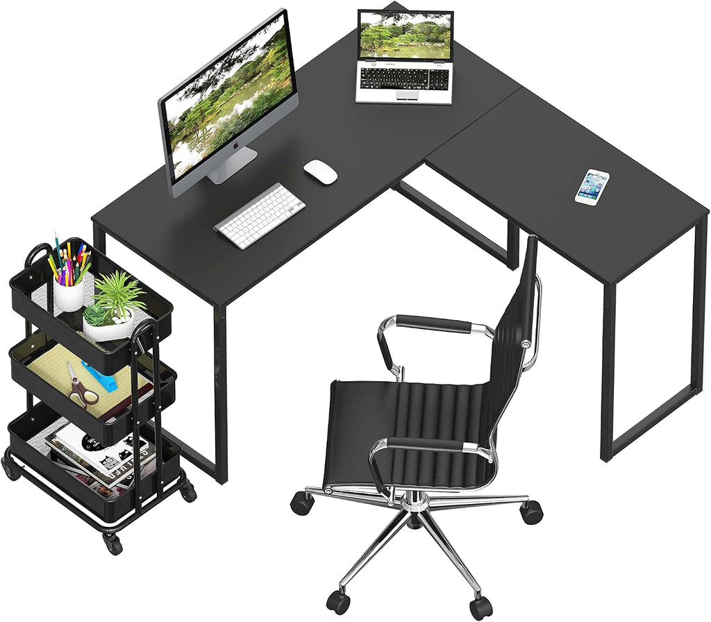 SHW Mission 48 x 48 Inches L-Shape Home Office Computer Desk, Black