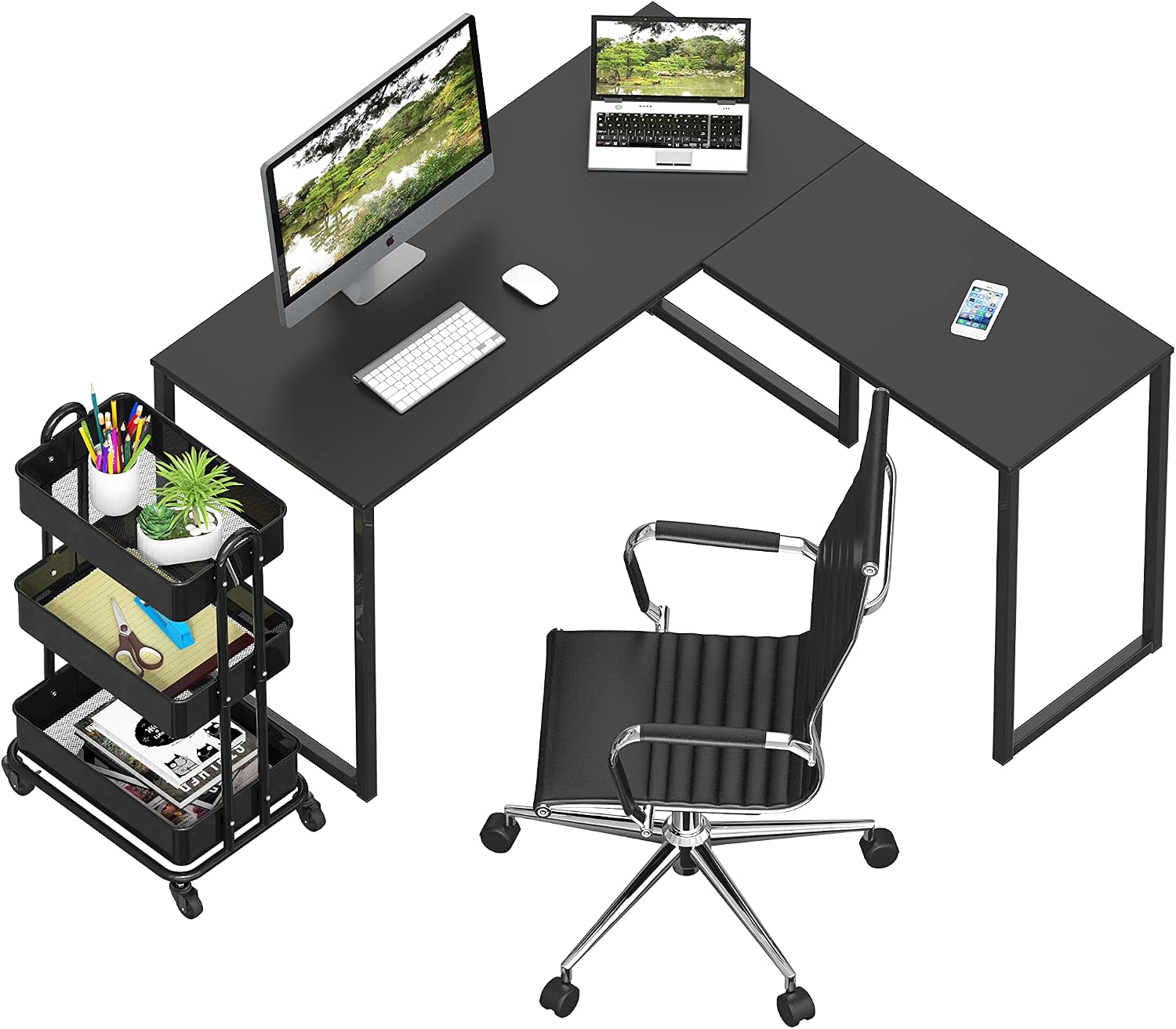 SHW Mission 48 x 48 Inches L-Shape Home Office Computer Desk, Black