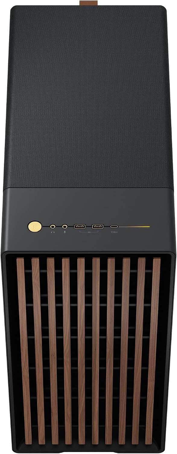 Fractal Design North Charcoal Black Tempered Glass Dark - Genuine Walnut Wood Front - Glass Side Panel - Two 140mm Aspect PWM Fans Included - Type C USB - ATX Airflow Mid Tower PC Gaming Case