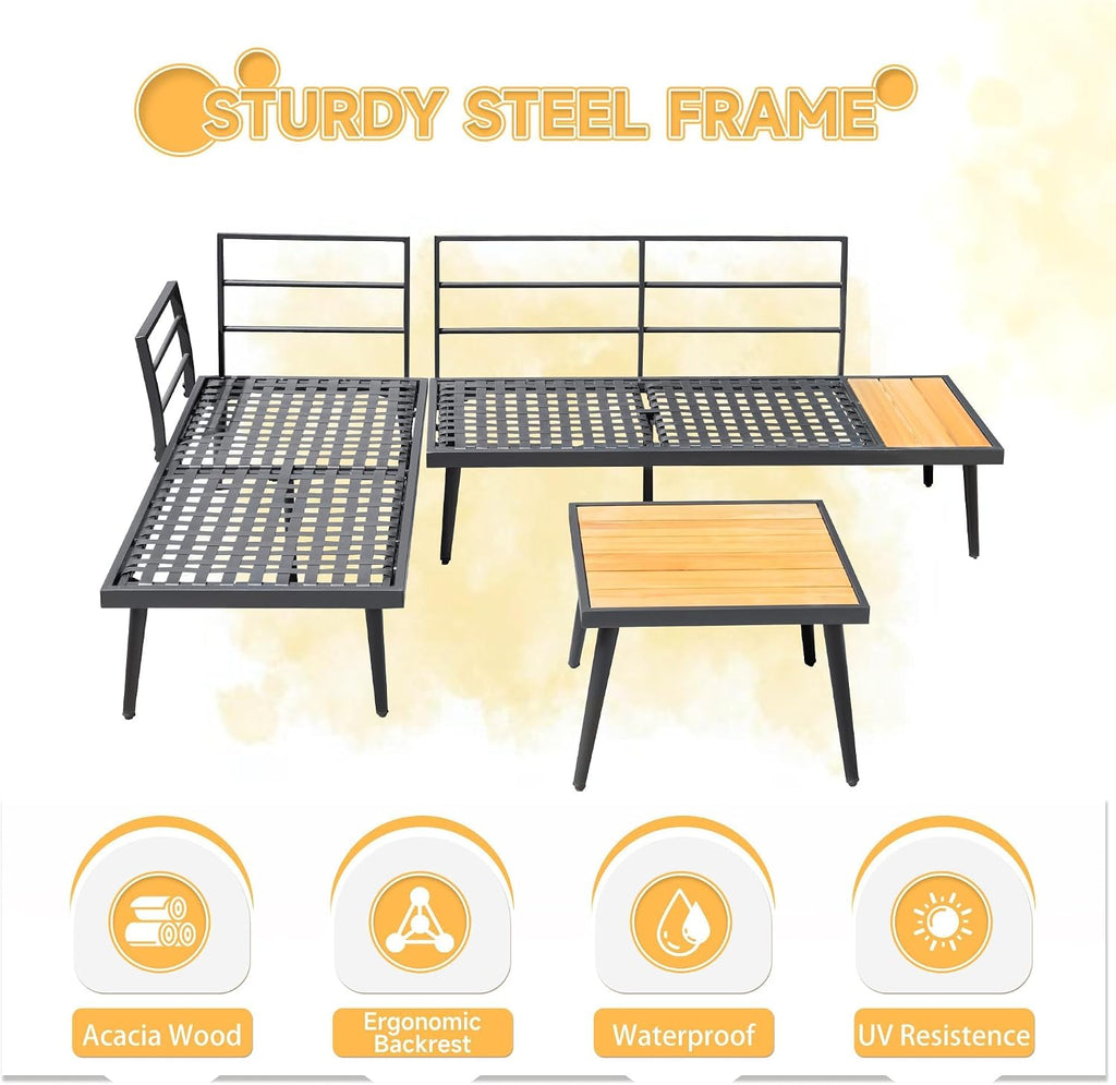 Devoko Patio Furniture Set,6 Pieces Outdoor Sectional Sofa with Cup Holder and 7.87in Wider Armrest, PE Wicker Backyard Couch Set with Coffee Table&Glass Tabletop for Deck, Porch