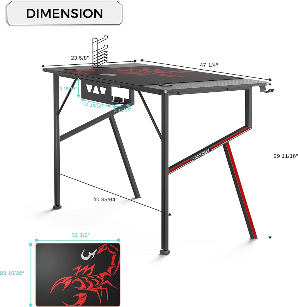 EUREKA ERGONOMIC Gaming Desk 47 Inch, K Shaped Home Office PC Computer Desk Table for Gamer with Cable Management, Carbon Fiber Black