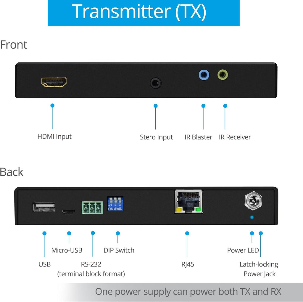 gofanco Prophecy HDBaseT HDMI Extender 4K 60Hz USB 2.0 KVM RS 232 Over CAT5e/CAT6/CAT7-230ft @4K 4:4:4, 328ft @1080p, Dual IR, HDR, CEC, PoC, 3D, 18Gbps, HDMI 2.0a, HDCP 2.2, TAA Compliant