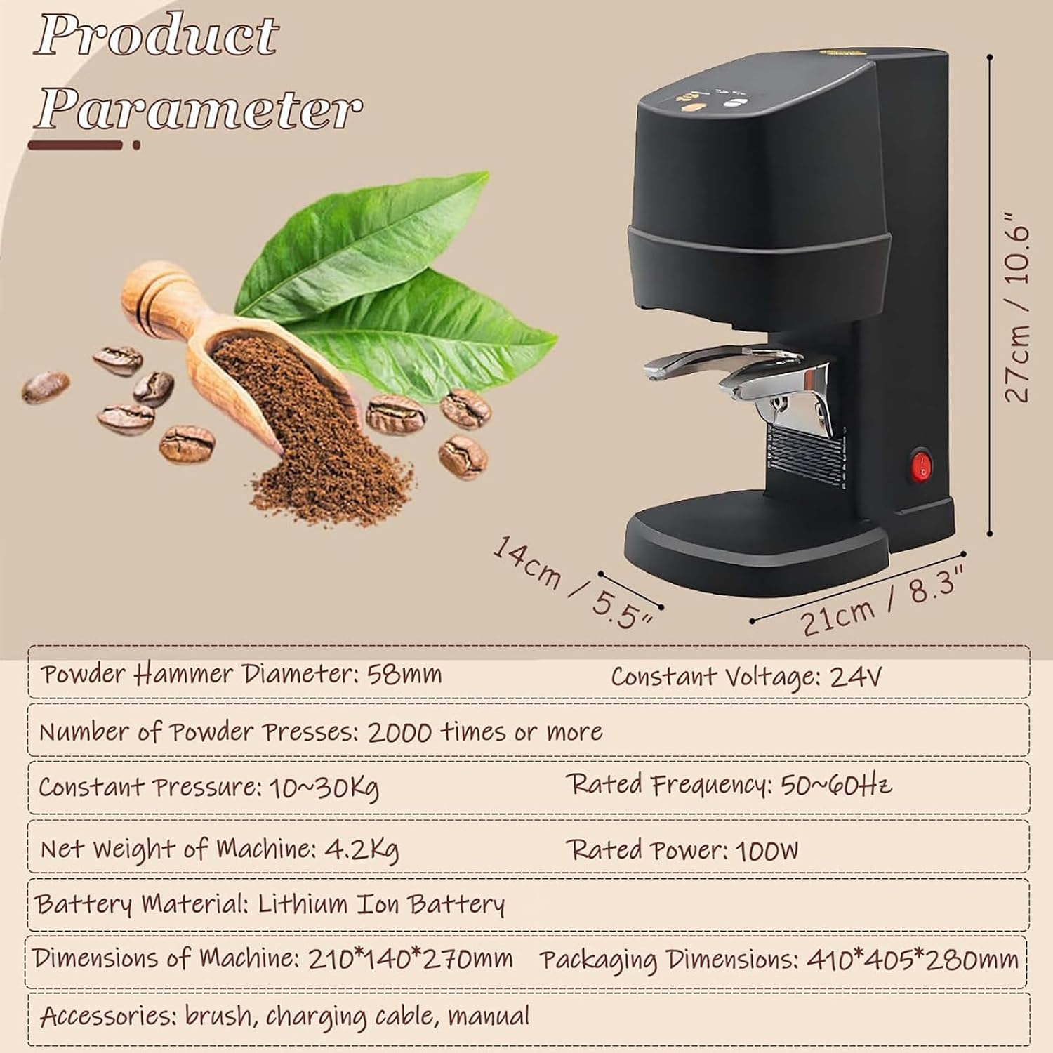 58mm Coffee Tamper - Automatic Bean Powder Press Machine for Expresso - 10-30 KG Adjustable Pressure - Coffee Tool - Easy Clean - for Home Use(ScrewThread)