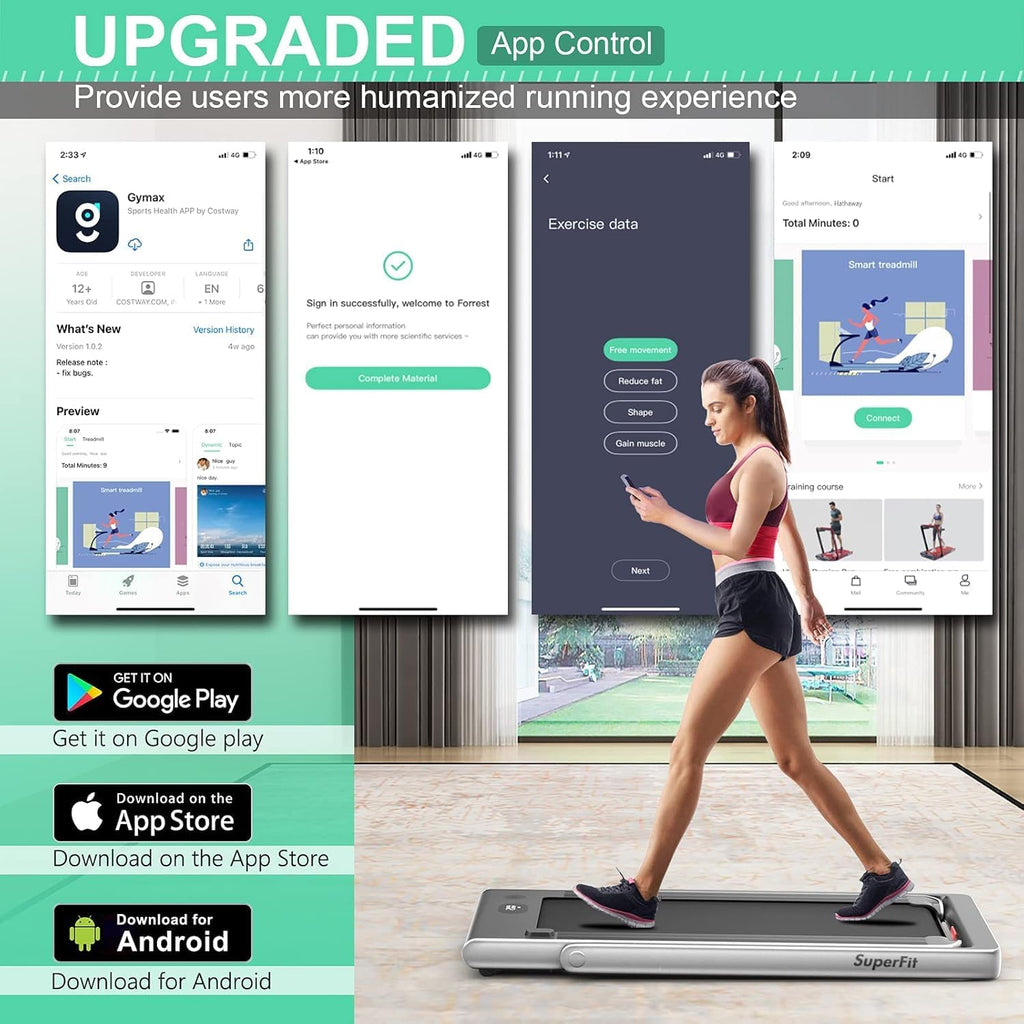 Goplus 2 in 1 Folding Treadmill with Dual Display, 2.25HP Superfit Under Desk Electric Pad Treadmill, Installation-Free, Blue Tooth Speaker, APP Control, Remote Control, Walking Jogging for Home