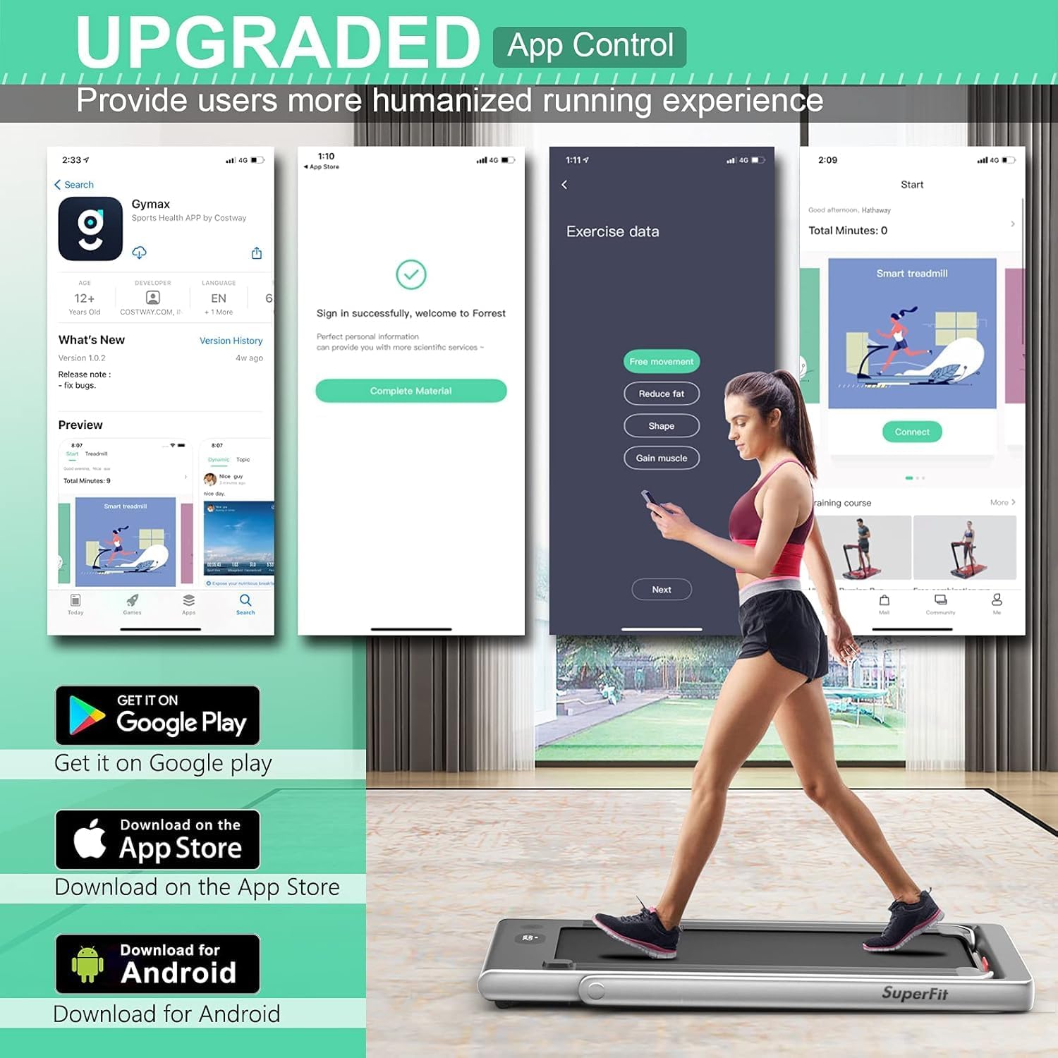 Goplus 2 in 1 Folding Treadmill with Dual Display, 2.25HP Superfit Under Desk Electric Pad Treadmill, Installation-Free, Blue Tooth Speaker, APP Control, Remote Control, Walking Jogging for Home