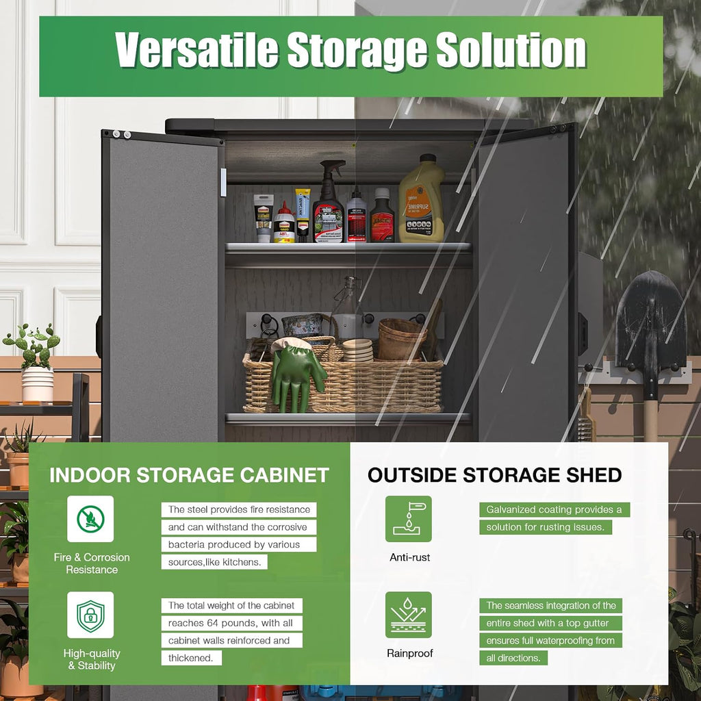 U-MAX Resin Outdoor Storage Cabinet Waterproof with Adjustable Shelves, Vertical Tall Plastic Storage Shed with Reinforced Floor, All Weather Sheds & Outdoor Storage Clearance with Base for Outside