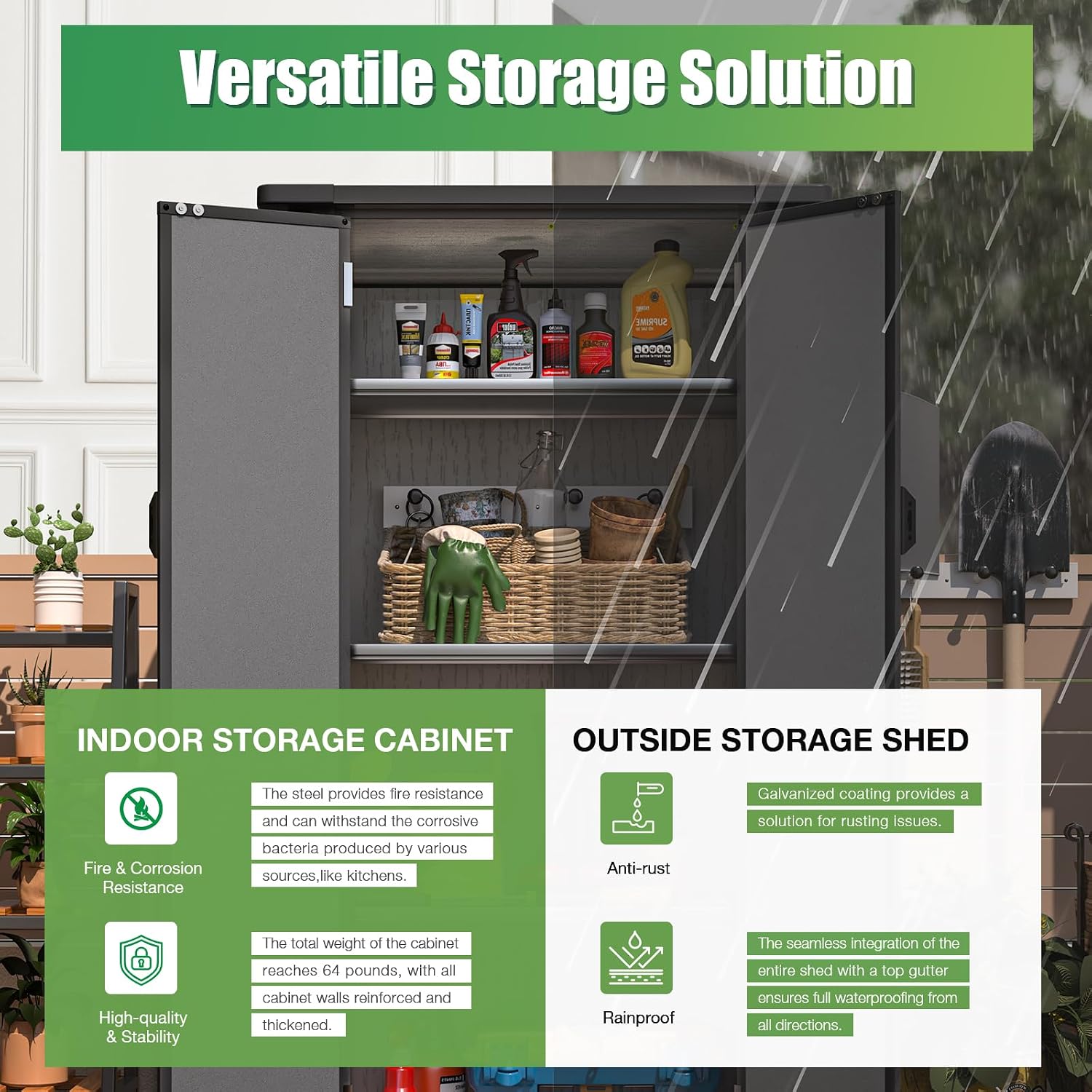 U-MAX Resin Outdoor Storage Cabinet Waterproof with Adjustable Shelves, Vertical Tall Plastic Storage Shed with Reinforced Floor, All Weather Sheds & Outdoor Storage Clearance with Base for Outside