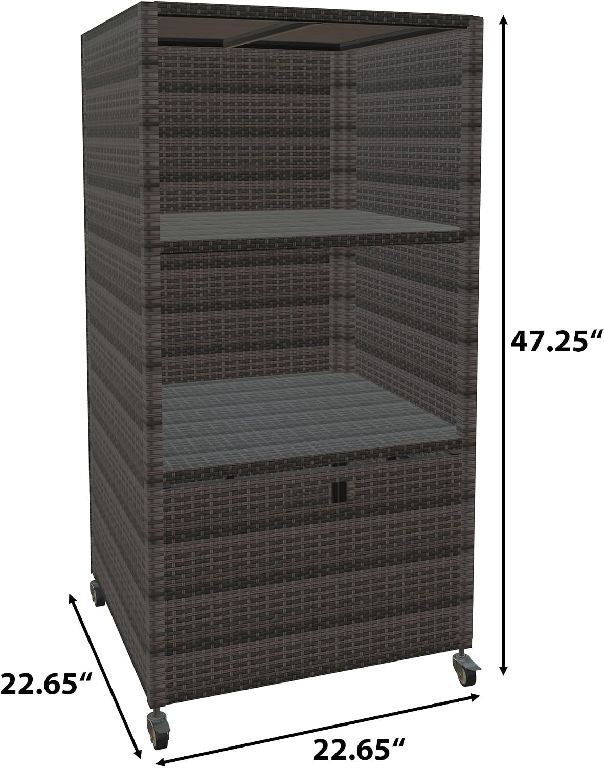 HOOYEAH Pool Towel Rack Outdoor, Waterproof PE Plastic Rattan Wicker Pool Storage Bins Storage Cabinet Organizer, Poolside Towel Caddy with Rolling Wheels for Hot Tub Spa Accessories,Brown