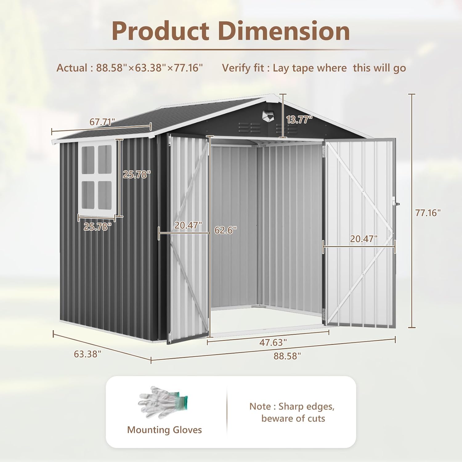 8x6 FT Outdoor Storage Shed, Metal Garden Shed - Tool Storage Sheds with Lockable Doors & 1 Clear Window, Waterproof Outside Storage Building for Backyard, Patio (Black; Floor Not Included)