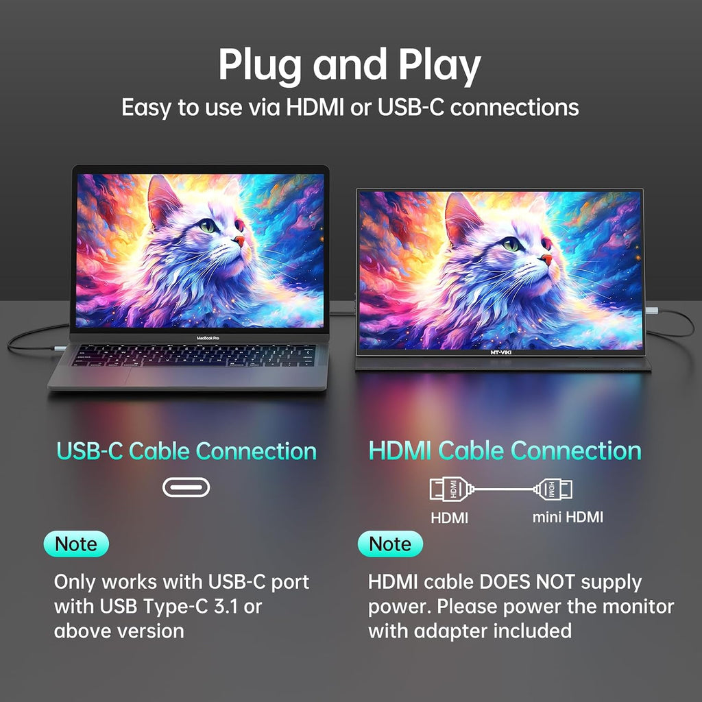 MT-VIKI 18.5 inch Portable Monitor 1080P 100Hz 72% NTSC, Large Portable Screen Stand, FHD IPS Screen HDR Gaming Display, Travel Second Monitor for Mac PC Xbox PS4/5