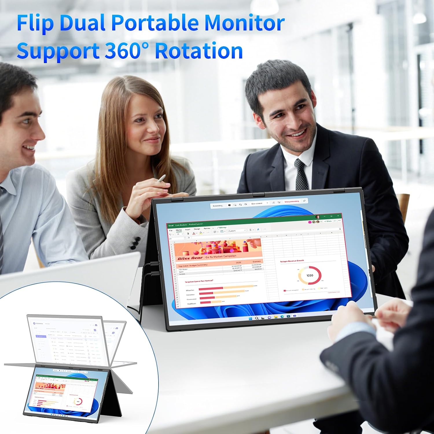 MAGICRAVEN Portable Dual Monitor for Laptop, Foldable Laptop Screen Extender, Plug & Play No Driver, 1080P FHD IPS Triple Screen for Travel & Office, Compatible with Mac, Windows -18.5'