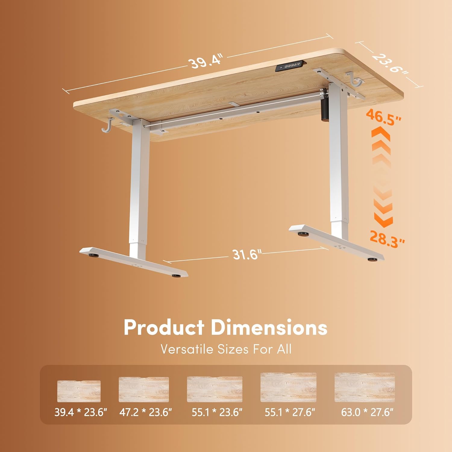 FEZIBO 40 x 24 Inchs Electric Standing Desk, Height Adjustable, Sit Stand Up, Computer Office Desk with Splice Board, White Frame/Maple Top