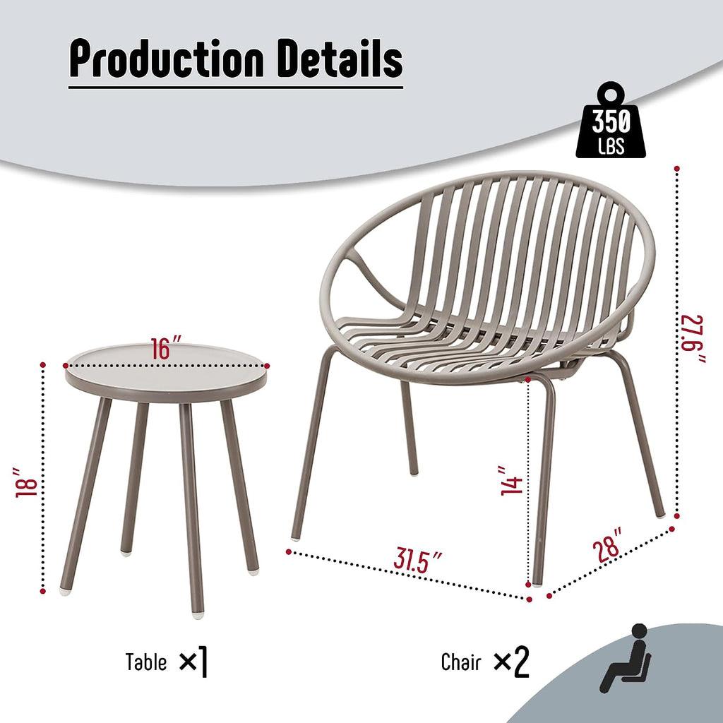 Werph Patio Furniture Set, 3 Pieces Outdoor Furniture with Bistro Gray Table and Gray Chairs Set of 2, Outdoor Patio Set with Porch Chairs and Table, Deck Conversation Set for Garden Poolside