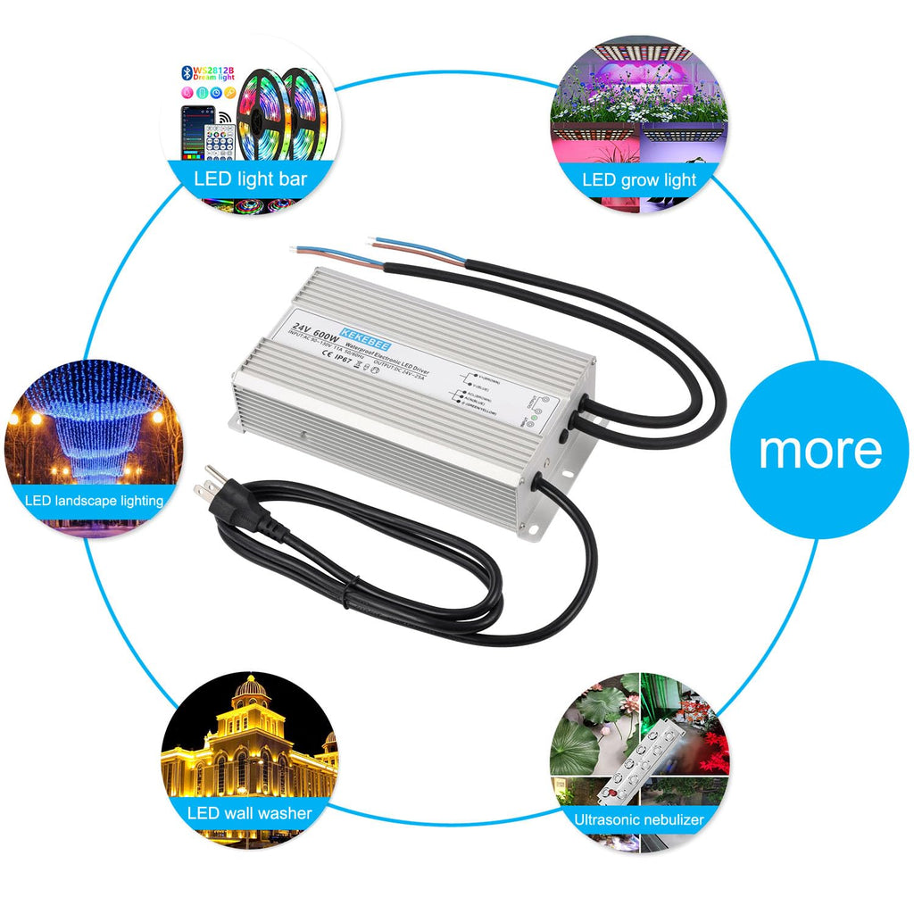 LED Driver 24V600W Waterproof Power Supply 90V-130V AC to 24V DC 25A Low Voltage Transformer Garden Greening Decorative lamp LED Light Switch Power Supply
