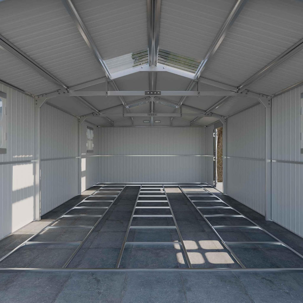 K Knowbody 13x20x8.3 FT Metal Garage Shed with Base Floor Kit, Ultra-Reinforced Powder-Coated 18-Gauge Steel Frame, 100 PSF Snow & 150 MPH Wind Rated, Skylight Dual-Entry Carport Workshop