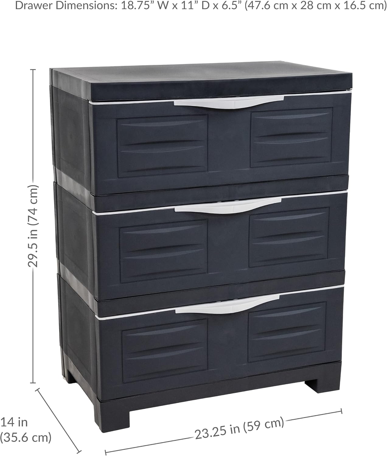 Sunnydaze 29.5' H 3-Tier Storage Cabinet with Drawers - Resin Storage Drawers Organizer - for Garage, Office, Home, Laundry Room - Charcoal