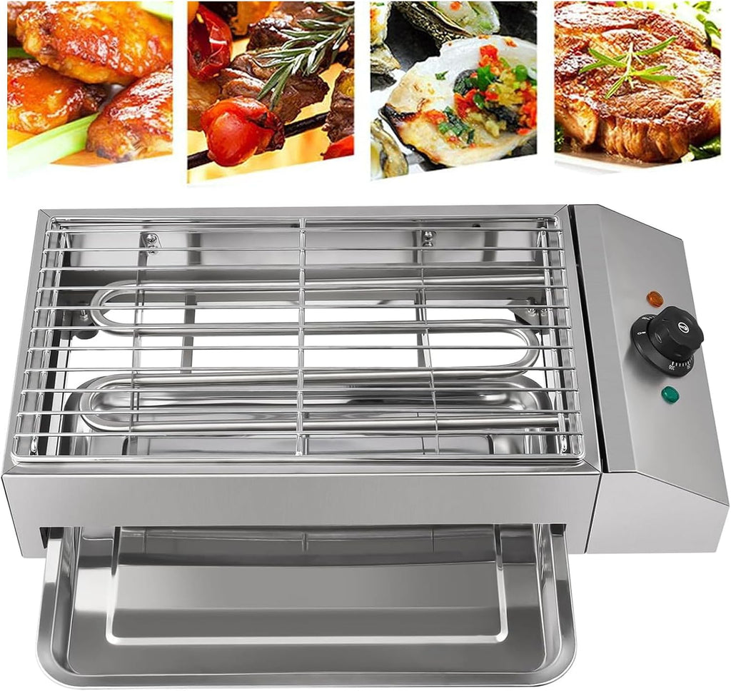2600W Countertop Electric BBQ Grill, Commercial And Home Use Stainless Steel Barbecue Griddle Smokeless Cooking Oven for Indoor Outdoor Picnic 122° F To 572°F for Burgers Fish Steak