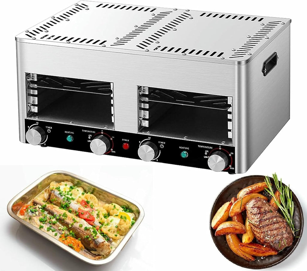 Electric Grill Indoor Broiler, Portable BBQ Table Top Steak Searer, Stainless Steel 1470℉ Small Camping Oven Steak Cooker Machine for Meat Burger Pizza,B-110V