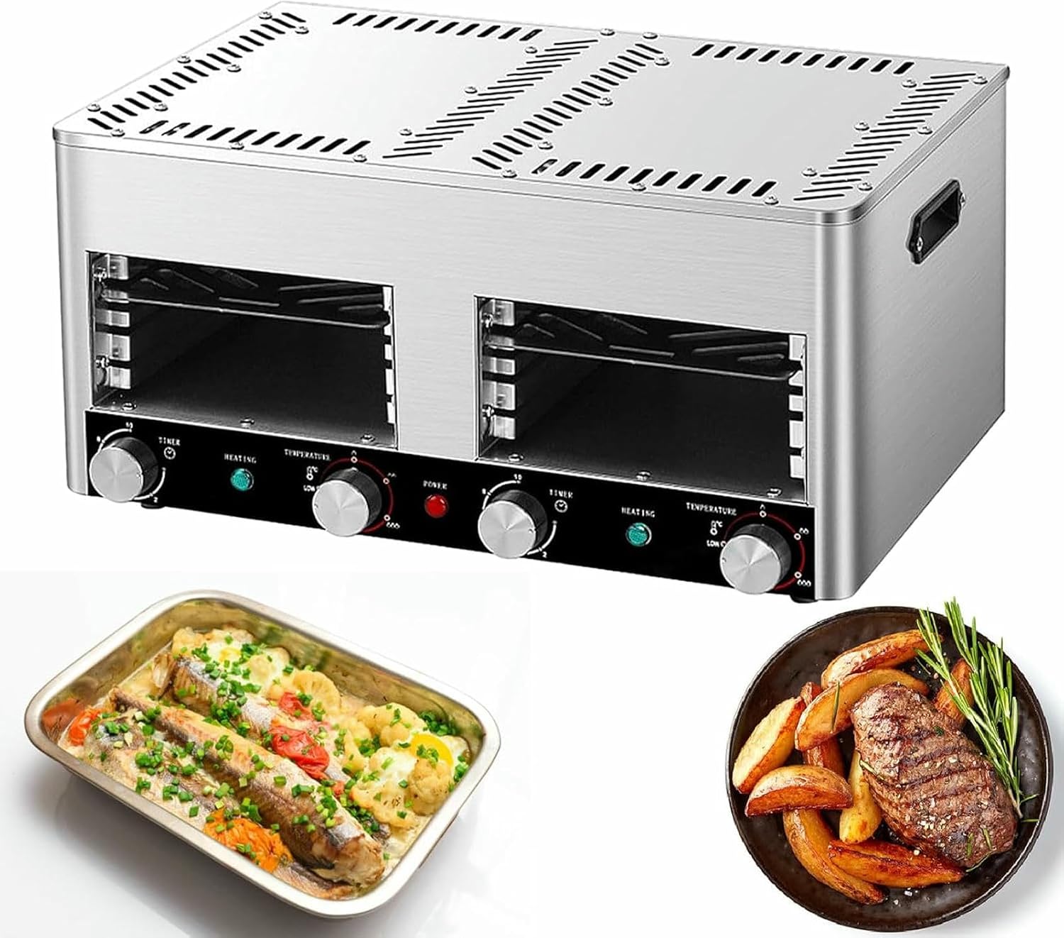 Electric Grill Indoor Broiler, Portable BBQ Table Top Steak Searer, Stainless Steel 1470℉ Small Camping Oven Steak Cooker Machine for Meat Burger Pizza,B-110V