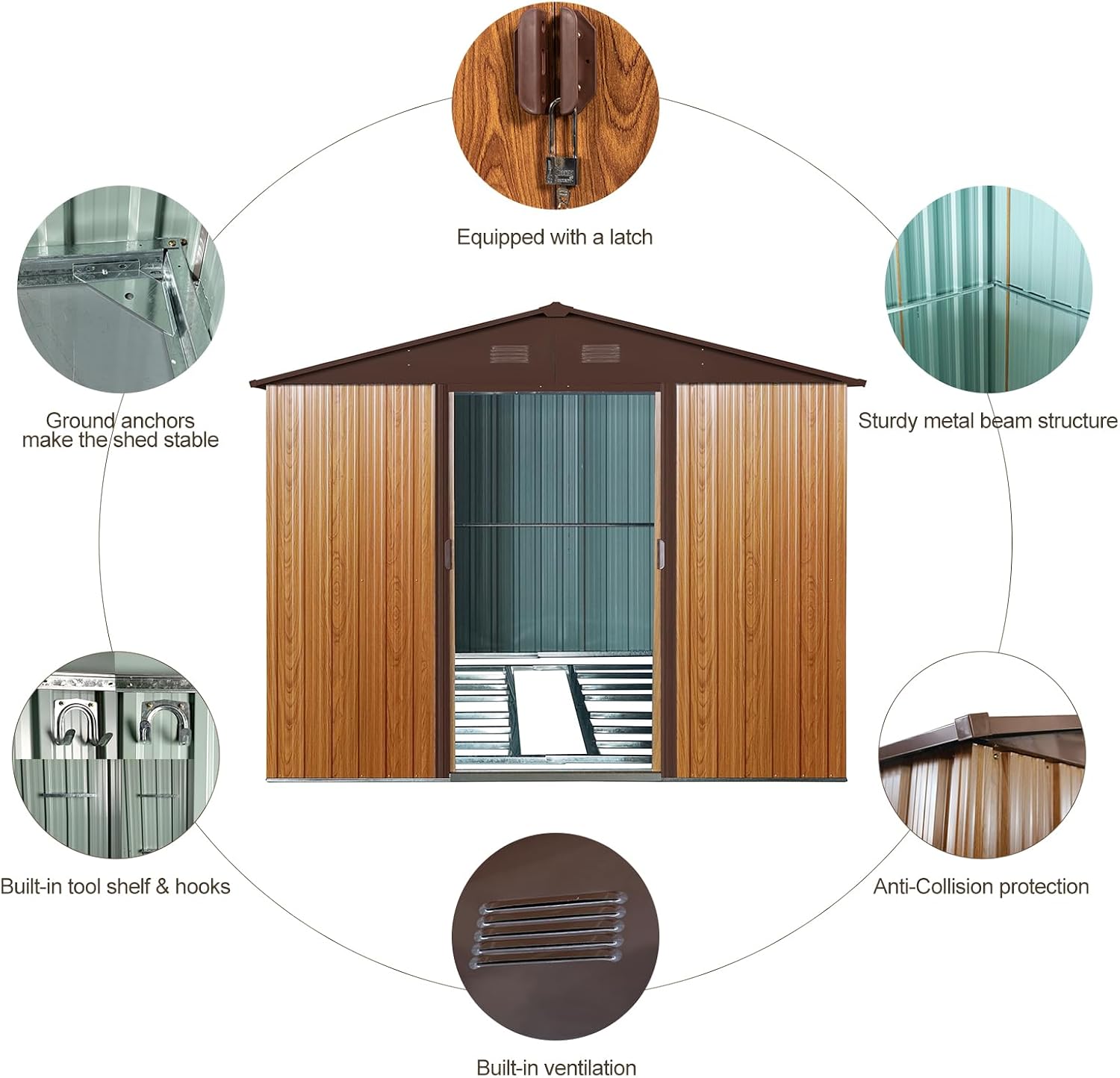 Favfurish 10x8 FT Outdoor Storage Shed, Garden Tool House with Metal Floor Base, Double Sliding Doors, Air Vents, Storage Clearance for Backyard, Patio, Garage, Lawn, Coffee