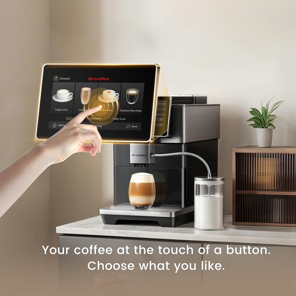 DR. COFFEE H3 Fully Automatic Espresso Machine with Milk Frother-15 Barista Drinks, Bean to Cup Coffee Machine, Auto-Clean Coffee Maker, 100% Ceramic Grinder for Home & Office