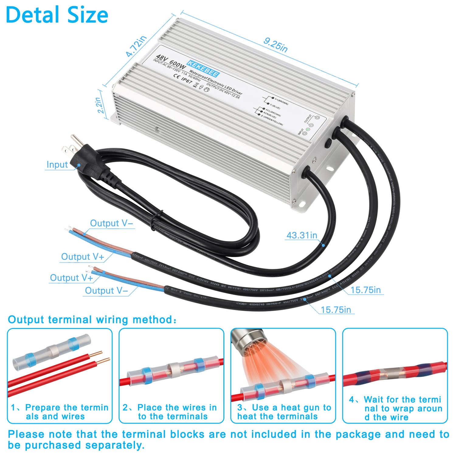 LED Driver 48V 600W Waterproof Power Supply AC90-130V to DC48V12.5A Low Voltage Converter IP67 Transformer Suitable for Indoor and Outdoor LED Lighting and Any 48V DC Device