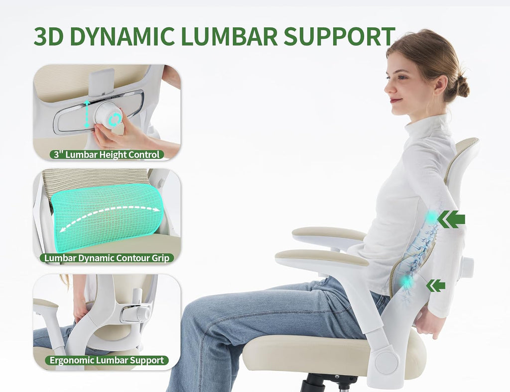 Ergonomic Office Chair - Home Office Desk Chairs Comfy, Computer Chair Ergonomic, Office Chairs with Lumbar Support, Executive Task Chair for Adults, Comfortable for Long Hours (White Beige)