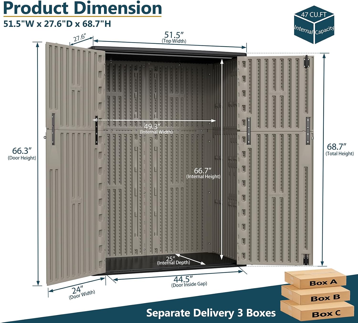 HOMSPARK 57 Cu.Ft Outdoor Storage Shed Weather Resistant, Multi Functional | Double-Wall Resin Storage Sheds & Outdoor Storage Box Waterproof for Backyard Garden Patio Lawn (Brown)