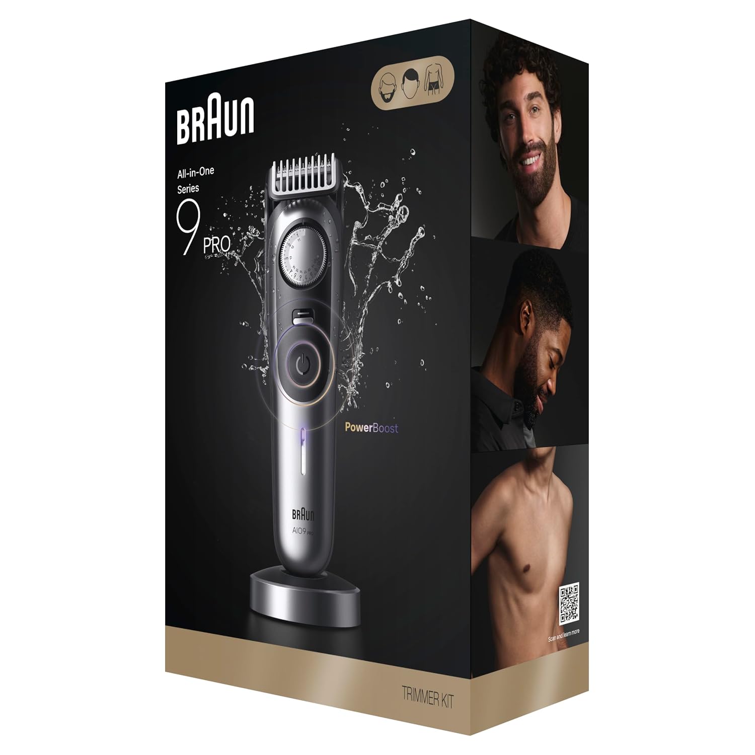 Braun Series 9 PRO All-in-One Beard & Body Grooming Kit for Men, Cordless Trimmer, Hair Clippers & Shaver for Face, Hair & Body with Gillette Labs Razor, AIO 9570