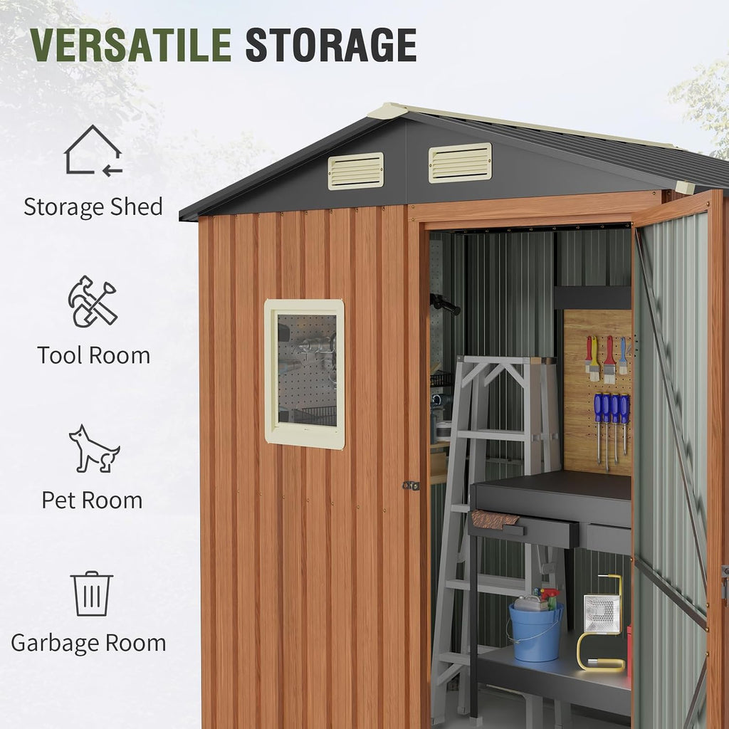 Outdoor Storage Shed 6x4 Ft, Lockable Metal Garden Shed with Floor Base, Tool Shed Tiny House Vertical Outside Storage Building for Backyard, Lawn, Patio, Bike (6x4 FT/Base)