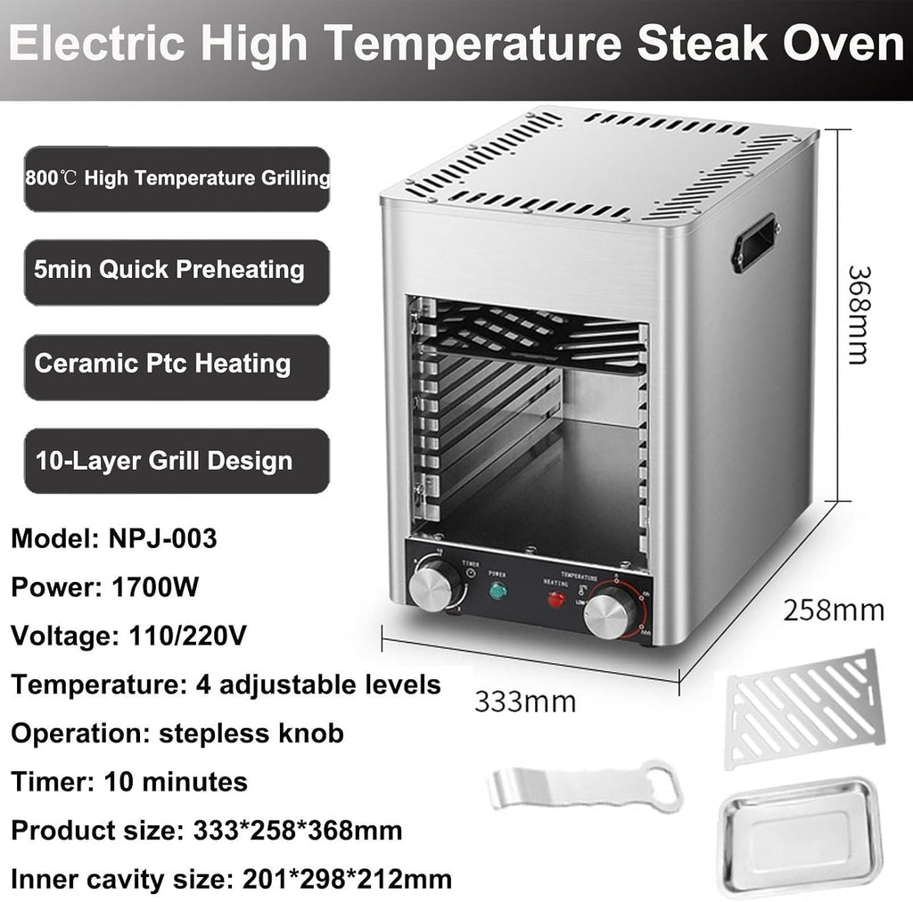 Electric Steak Broiler, Steak Grill,Electric Steak Grille,Built-in Oven, Steak Broiler, Indoor Stainless Steel Steak,1700w,- Digital Timer, Convection and 8 Modes, Ideal for Pizza and Meats