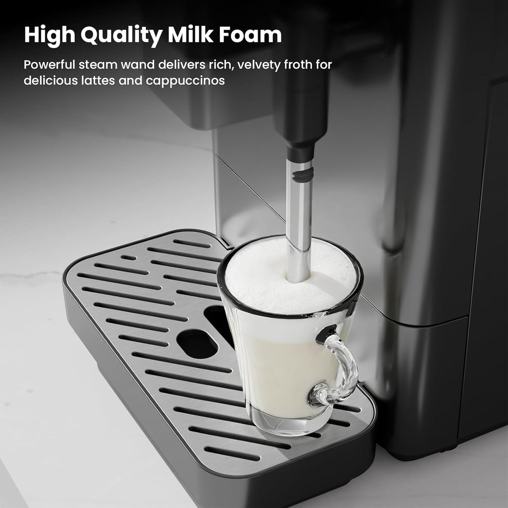 Kismile Automatic Espresso Machine, 20 Bar Espresso Machine with Grinder, Customizable Coffee Volume, Cappuccino Machines with Milk Frother, One-Touch Americano and Lattes for Home/Office