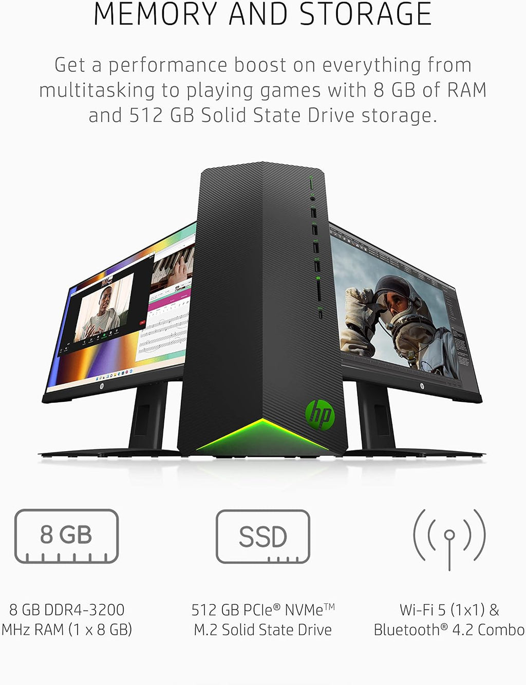 HP Pavilion Gaming Desktop, AMD Radeon RX 5500, AMD Ryzen 3 5300G Processor, 8 GB RAM, 512 GB SSD, Windows 11 Home, 9 USB Ports, Keyboard and Mouse Combo, Pre-Built PC Tower (TG01-2022, 2022)