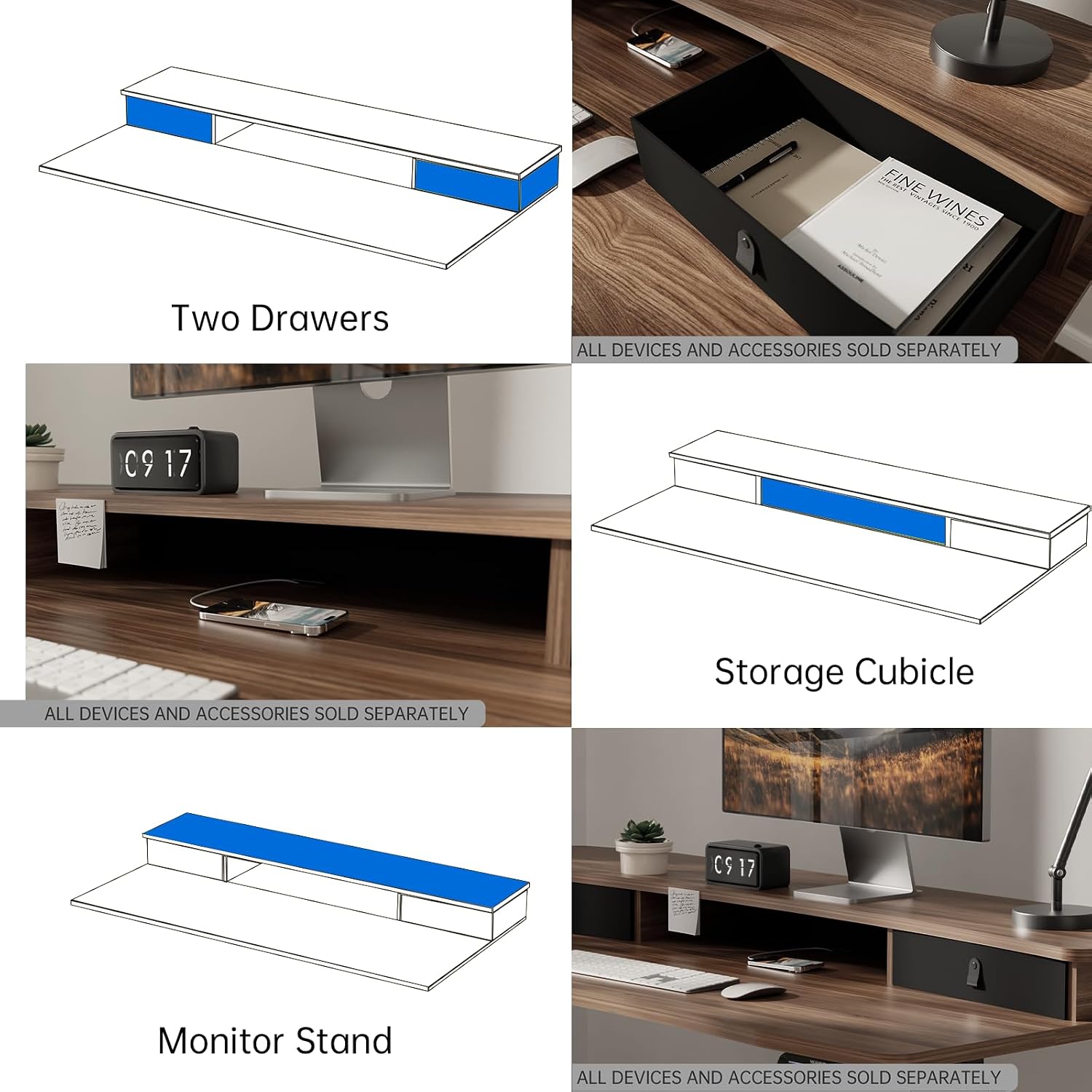 HUANUO 55' x 26' Electric Standing Desk with 2 Drawers, C-Clamp Mount Compatible, Height Adjustable Computer Desk, Home Office Stand Up Desk with 4 Preset Heights & 2 Hooks, Walnut