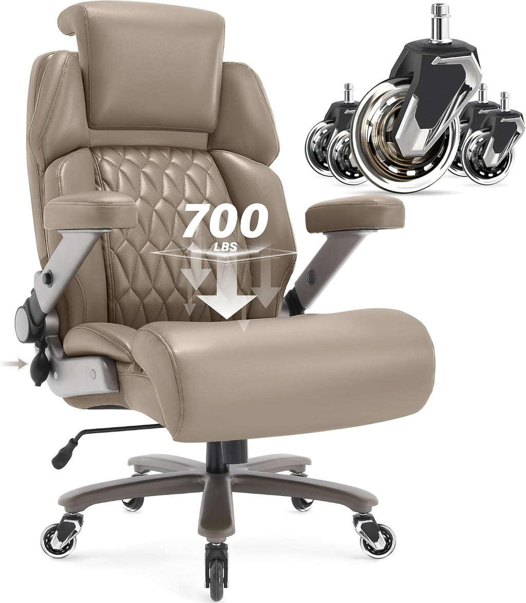 Big and Tall Office Chair 700lbs - Adjustable Headrest&Lumbar Support, 3D Flip Arms, Large Wheels &Heavy Duty Metal Base, Ergonomic High Back Computer Chair Desk Chair, Thick Padded Extra Wide Seat