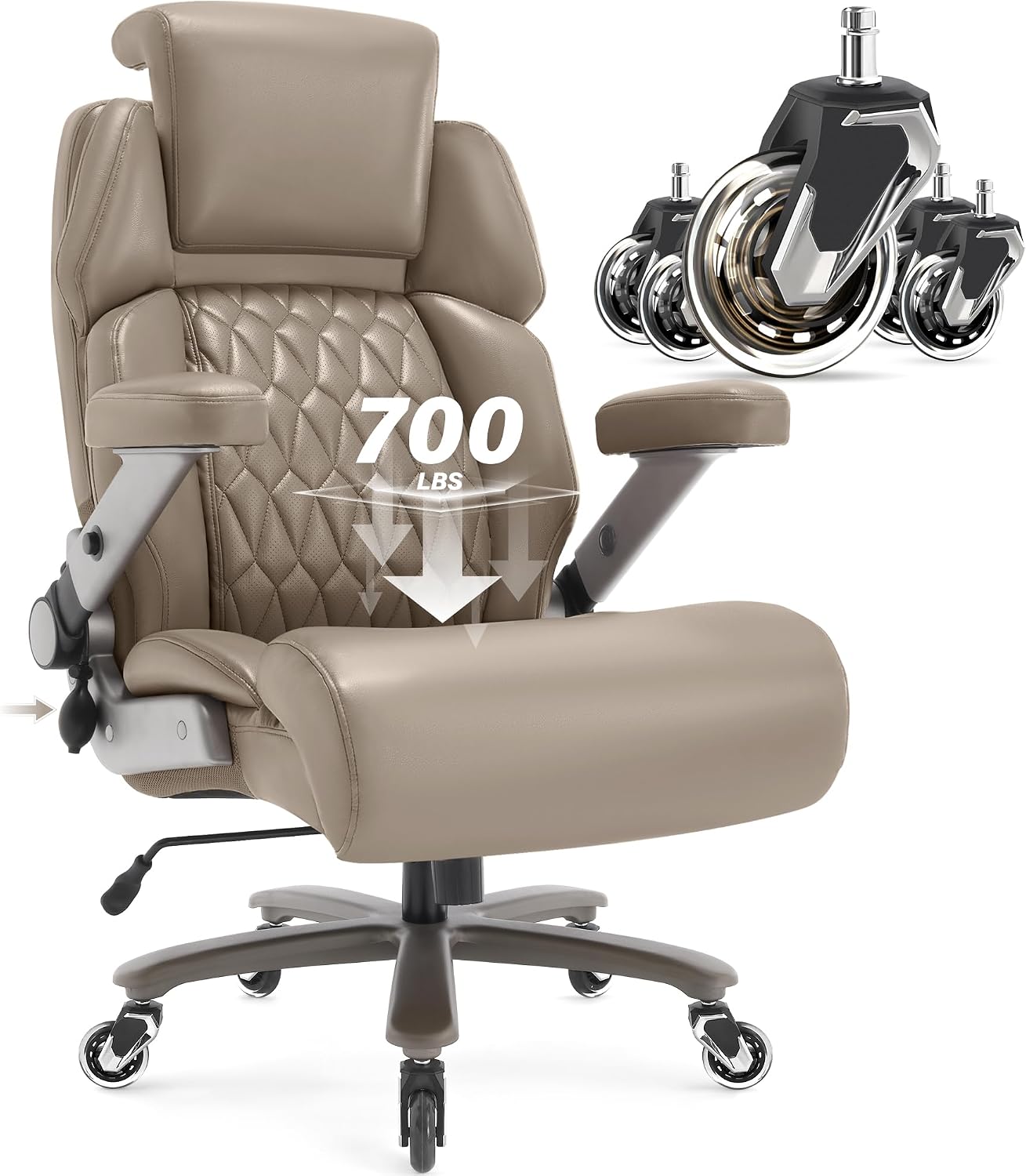 Big and Tall Office Chair 700lbs - Adjustable Headrest&Lumbar Support, 3D Flip Arms, Large Wheels &Heavy Duty Metal Base, Ergonomic High Back Computer Chair Desk Chair, Thick Padded Extra Wide Seat