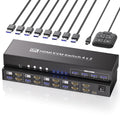 Dual Monitor HDMI KVM Switch, 8K60Hz 4K120Hz KVM Switch 2 Monitors 4 Computers for 4 PCs Management with 1 Set of Keyboard and Mouse, 4-Port USB 3.0 Sharing